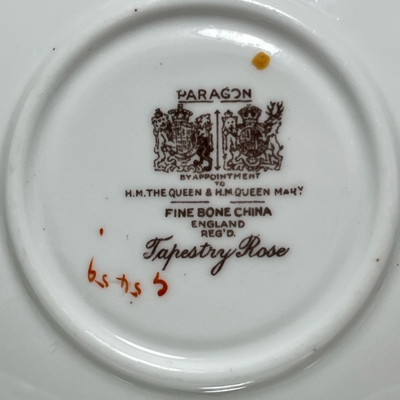 Royal Paragon “Tapestry Rose” H.M. The Queen H.M Queen Mary Three Saucers - Picture 4 of 6